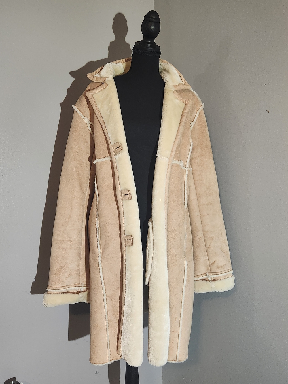 Route 66 Cream Faux Suede Shearling Coat